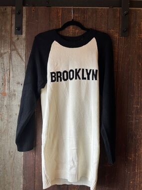 Brooklyn Graphic Crewneck Sweater /sweater dress.  Black & White